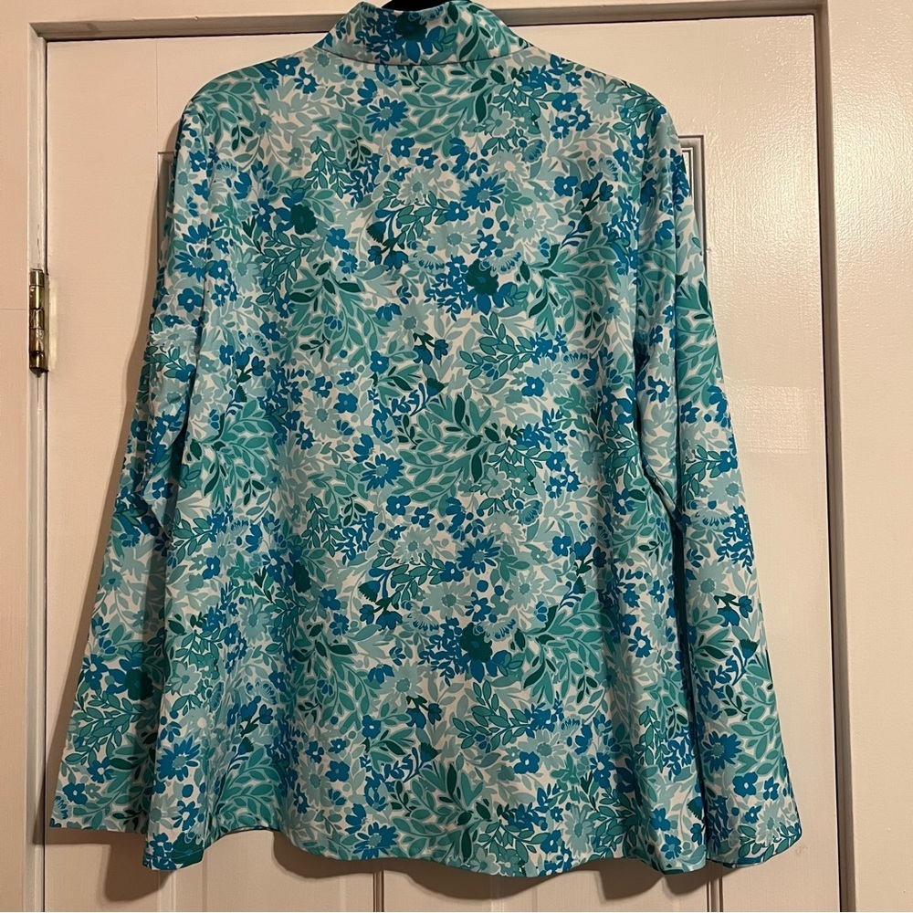 #90 CROFT & BARROW ABSTRACT AQUA BLUE & GREEN FLORAL ZIP JACKET SIZE LARGE NWOT - Picture 3 of 7